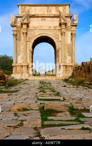 Arc de Septime Sévère, Leptis Magna, Libye Banque D'Images