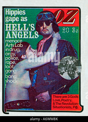Oz Hells Angels Magazine couverture du magazine underground d'avril 1969 avec une langue dans la joue biker story Banque D'Images