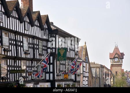 Noir et blanc traditionnel en bois architecture, Ledbury, Herefordshire, Angleterre, Royaume-Uni, Europe Banque D'Images