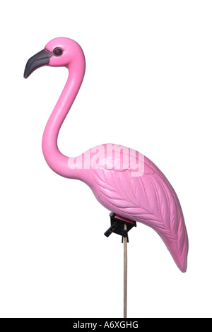 Flamingo plastique découper sur fond blanc Banque D'Images