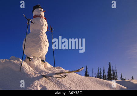 Bonhomme de neige sur skis Chugach Montagnes SC Hiver Alaska Banque D'Images