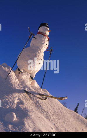 Bonhomme de neige sur skis Chugach Montagnes SC Hiver Alaska Banque D'Images