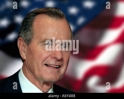 LE PRÉSIDENT GEORGE H W BUSH Archive a commandé un portrait de l'événement de l'ancien président George H W Bush senior avec des étoiles américaines et des rayures drapeau derrière Banque D'Images