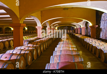 Domaine Gérard Bertrand, Chateau l'Hospitalet. La Clape. Languedoc. Chais à barriques. La France. L'Europe. Banque D'Images