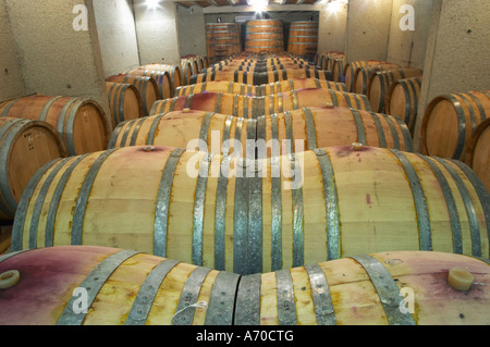 Domaine de Canet-Valette Cessenon-sur-Orb St Chinian. Languedoc. Chais à barriques. La France. L'Europe. Banque D'Images