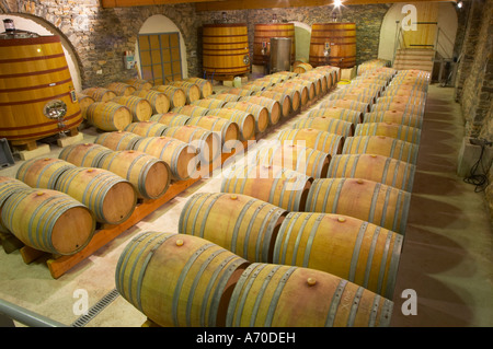 Domaine de Mas de Martin, St Bauzille de Montmel. Gres de Montpellier. Languedoc. Chais à barriques. La France. L'Europe. Banque D'Images