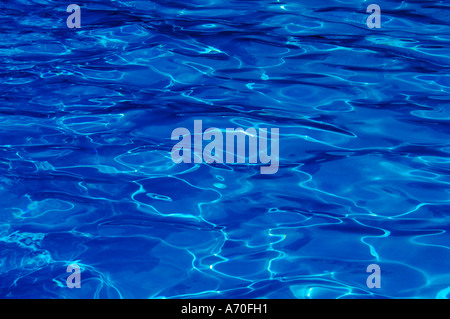 Surface de l'eau dans une piscine avec des reflets des lumières Banque D'Images