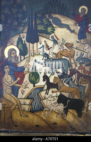 L'Europe, la Bulgarie, Arbanassi. Fresque biblique exemplaire, l'église de nativité. Banque D'Images