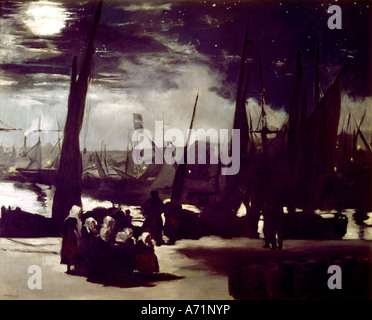 'Fine Arts, Manet, Édouard, (1832 - 1883), peinture, "Le Port de Boulogne Clair de Lune', ('Boulogne port de lune'), Banque D'Images