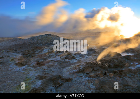 Fumeroles et Valle de Geysers sol de la Manana Morning Sun Valley dans le sud-ouest de la bolivie Banque D'Images