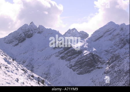 La partie centrale de la crête de Cuillin Bruach na frithe, Skye, Scotland, UK, en hiver Banque D'Images
