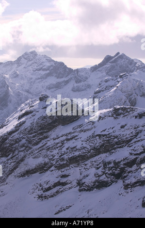 Sguur Alasdair et Sgurr dearg sur les Cuillin ridge de Bruach na Frithe, Skye, Scotland, UK Banque D'Images