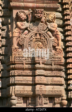 Petit détail sur la sculpture de Temple Mukteshwar, Bhubaneshwar, Orissa, Inde Banque D'Images