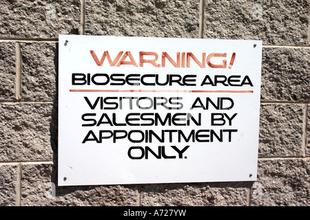 Biosecure panneau d'avertissement. Les fermes laitières Abel Eden Wisconsin USA Banque D'Images