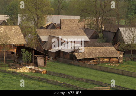 L'EUROPE, Pologne, Carpathian mts., Chocholow Farm au printemps Banque D'Images