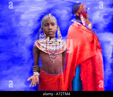 L'ART NUMÉRIQUE : dans le parc national de Tsavo Masai Banque D'Images