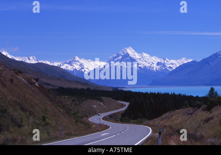 La route de l'Aoraki Mount Cook ile sud Nouvelle Zelande Banque D'Images