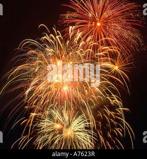 Dans Fireworks Night Sky Banque D'Images