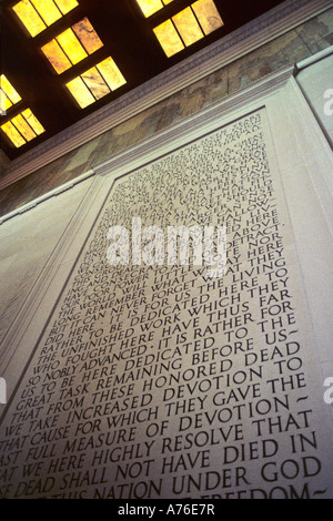 Lincoln Memorial Wall, le discours de Gettysburg Banque D'Images