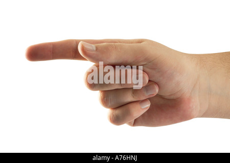 Homme pointant avec votre index, close-up Banque D'Images