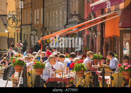 Restaurant à Stortorget en plein cœur du quartier historique de Stockholm, Gamla Stan. Banque D'Images