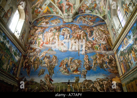 Jugement dernier dans la Chapelle Sixtine de Michel-Ange, Musées du Vatican Rome Lazio Italie Banque D'Images