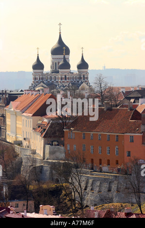 La cathédrale Alexandre Nevsky vu de la tour de l'église de l'Olaf, Tallinn, Estonie Banque D'Images