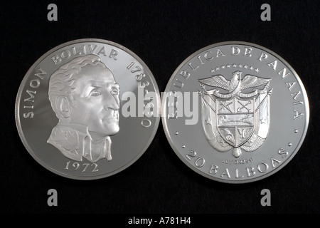 197220 Balboa Panama Coin montrant Simon Bolivar et le cormoran à Aigle. Banque D'Images