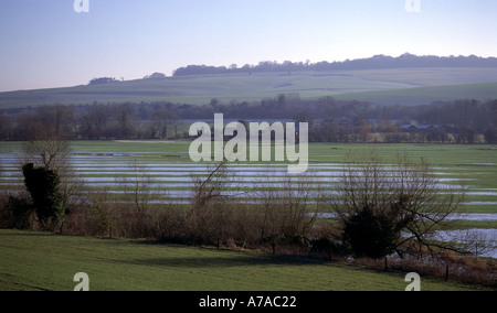 Les pâturages inondés d'hiver wiltshire england uk Banque D'Images