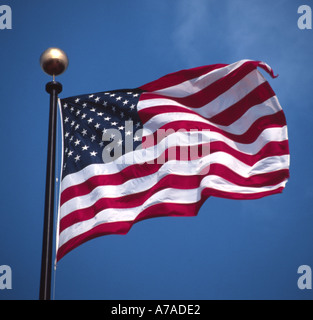 Brandir le drapeau américain dans le vent Banque D'Images