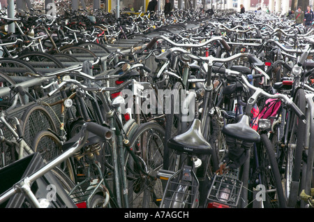 Des centaines de vélos garés dans un bike park de plusieurs étages de la gare centrale d'Amsterdam Banque D'Images