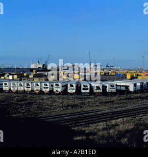 Remorques et conteneurs vue générale de Teesport, Teesside, Angleterre, Royaume-Uni. Banque D'Images