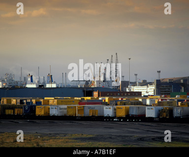 Remorques et conteneurs vue générale de Teesport, Teesside, Angleterre, Royaume-Uni. Banque D'Images