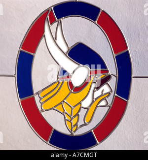 Vitrail avec viking tête par artisan Chris Deming Banque D'Images