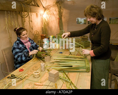 Anna Lewington apprendre aux gens à faire des articles avec les joncs récoltés dans un traditionnel et durable de la rivière Stour,Ann Banque D'Images