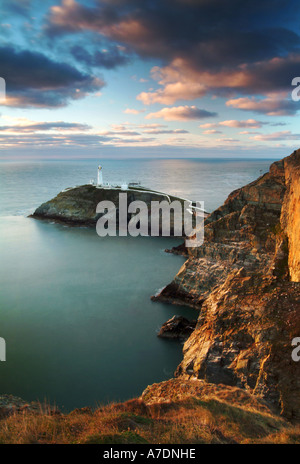 Soir la lumière du soleil sur le phare de South Stack, Holy Island, Anglesey, au nord du Pays de Galles, Royaume-Uni Banque D'Images
