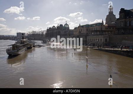 Elbe inondation, zone inondée, l'Allemagne, la Saxe, Dresde Banque D'Images