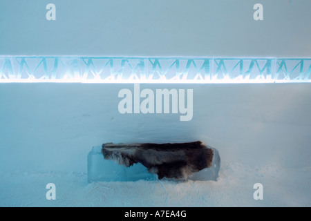 Chambres de l'Hôtel de Glace de Jukkasjärvi dans le cercle arctique, région du nord de la Suède Banque D'Images