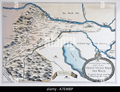 Une carte de 1672 montrant la zone de Basse Autriche, Autriche Banque D'Images