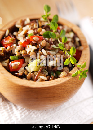 Un bol de riz sauvage et salade de lentilles editorial food Banque D'Images