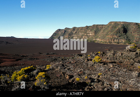 Vue sur la Plaine des Sables, le Piton de la Fournaise, Réunion Banque D'Images