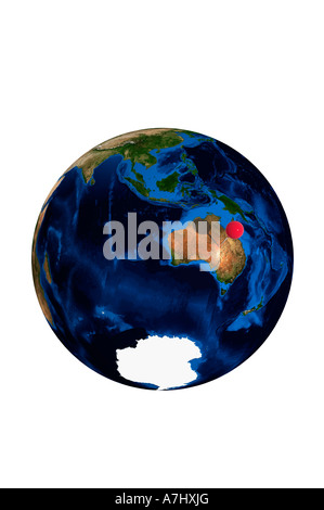 Globe de la terre avec la carte rouge pin stuck sur l'Australie Banque D'Images