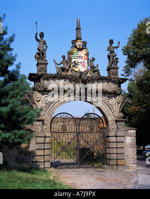 Renaissanceschloss Hartenfels à Torgau an der Elbe dans Sachsen, Tordurchgang Wappenfries, portail, Banque D'Images