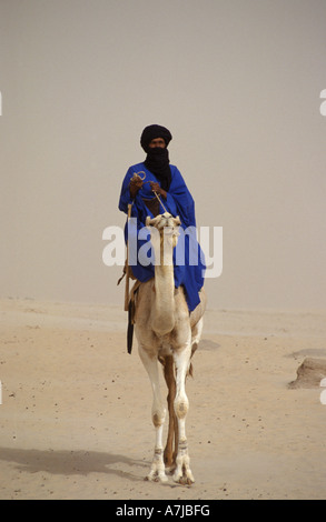 Voyageant par chameau touareg dans le désert du Sahara à l'extérieur de Tombouctou, Mali Banque D'Images