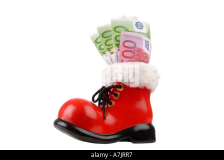 L'argent prime de Noël Nikolausstiefel mit Geld Euros Weihnachtsgeld Banque D'Images