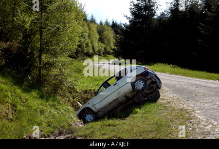 Peugeot 205 s'est écrasé 0n piste en forêt Banque D'Images