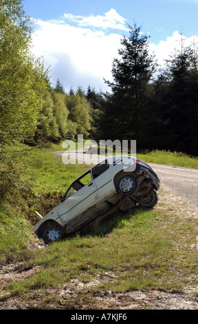 Peugeot 205 s'est écrasé 0n piste en forêt Banque D'Images