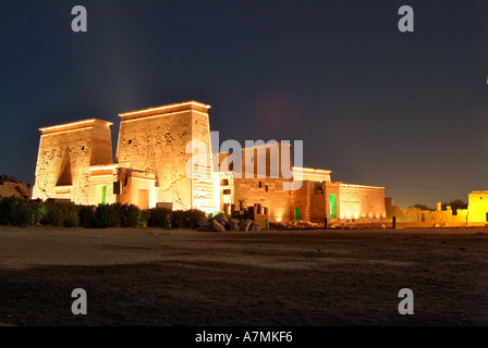 Spectacle son et lumière, Temple d'Isis, Philae, Assouan, Egypte Banque D'Images