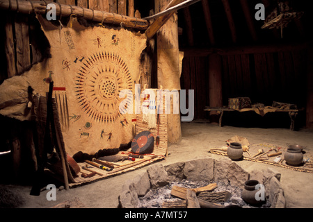 ND, Lewis et Clark Trail, Stanton, Earthlodge, couteau River Indian Villages National Historic Site et tribus Mandan, Hidatsa Banque D'Images