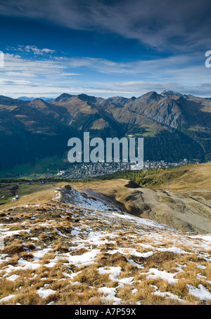 Vue sur Davos de Jacobshorn, Davos, Grisons, Suisse Banque D'Images